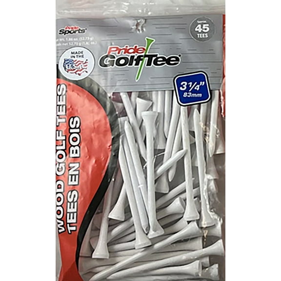 Pride Sports 3.25” White Hardwood Golf Tees – Classic Durable Wood Tees for Long Drives, 45 Count