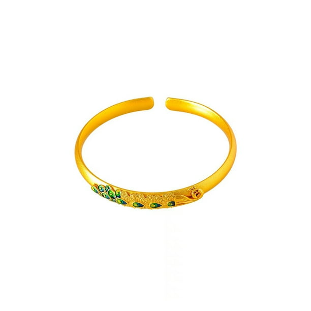 Brazalete abierto esmaltado con diseño de pavo real para mujer