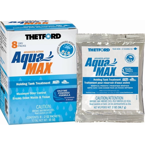 Thetford Waste Holding Tank Treatment 96633 AquaMax; Biological Treatment Used To Break Down Waste And Tissue; Without Formaldehyde Or Bronopol; With Spring Showers Deodorant; Without Lubricant