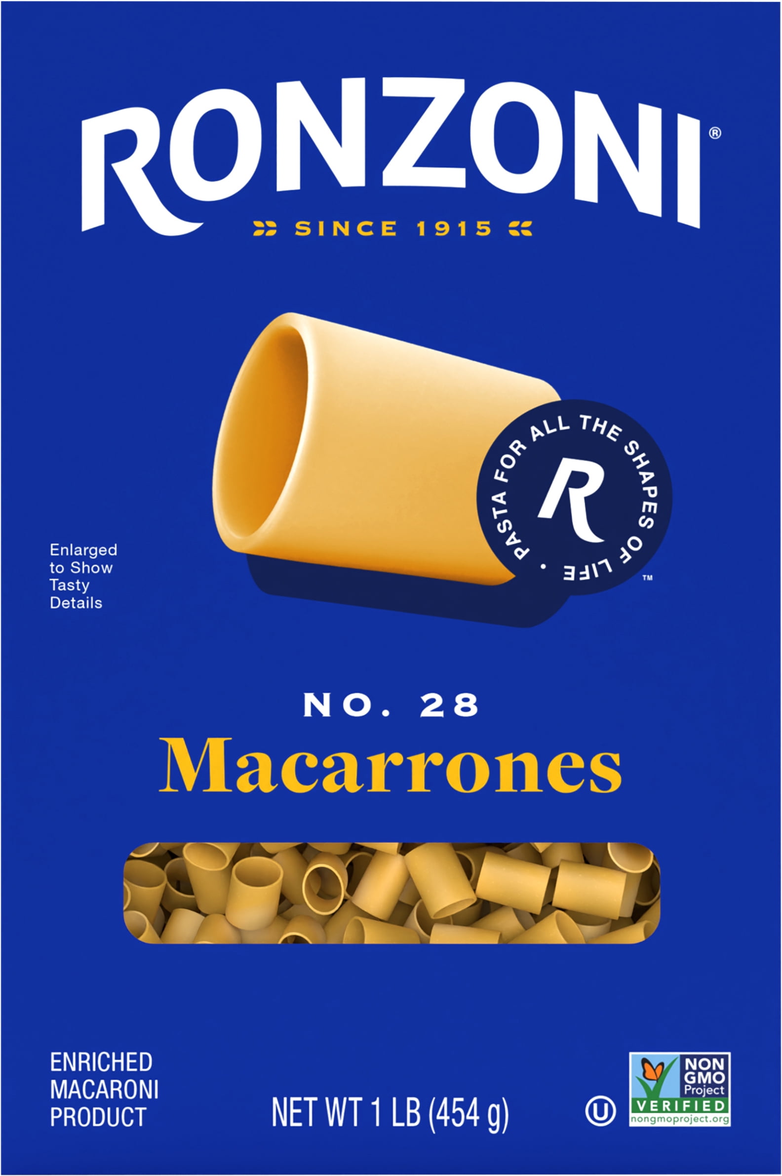 Ronzoni Macarrones No. 28 Pasta, 16 oz, Shelf Stable, Cardboard Box