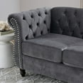 thumbnail image 5 of 80" Chesterfield Sofa Black Velvet for Living Room, 3 Seater Sofa Tufted Couch with Rolled Arms and Nailhead for Living Room, Bedroom, Office, Apartment, 3S with 3S (Grey), 5 of 11