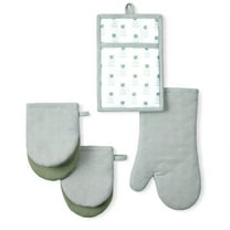 Beautiful Home by Drew Barrymore 4-Piece Oven Mitt, Pot Holder, Mini Mitt Set, Green