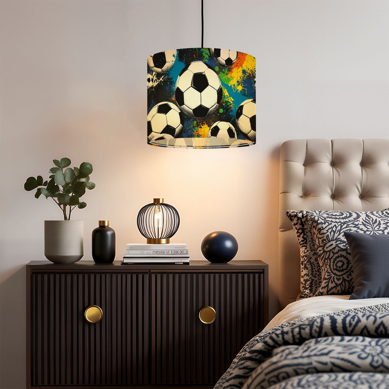 Linen Drum Lampshades Abstract geometric Football soccer ball elements seamless 13"x13"x10" Light Shade for Table Lamps Floor Lamps Drum Lamp Shades Lampshade Replacement Assembly Required