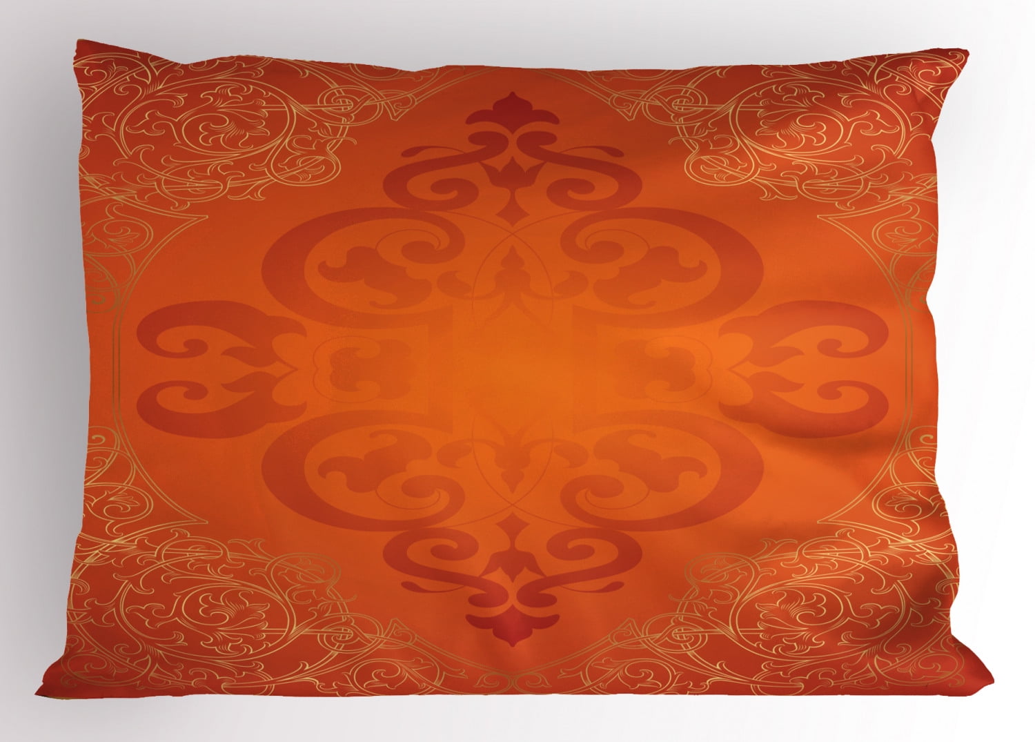 Orange Pillow Sham Royal Antique Motifs with Victorian Swirls Vintage