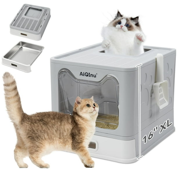 Caja de arena para gatos AiQinu plegable de acero inoxidable con