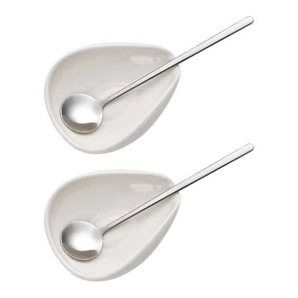 Cuencos para pesar granos de café con cucharas, recipiente dosificador de cerámica portátil 2 tazones 2 cucharas