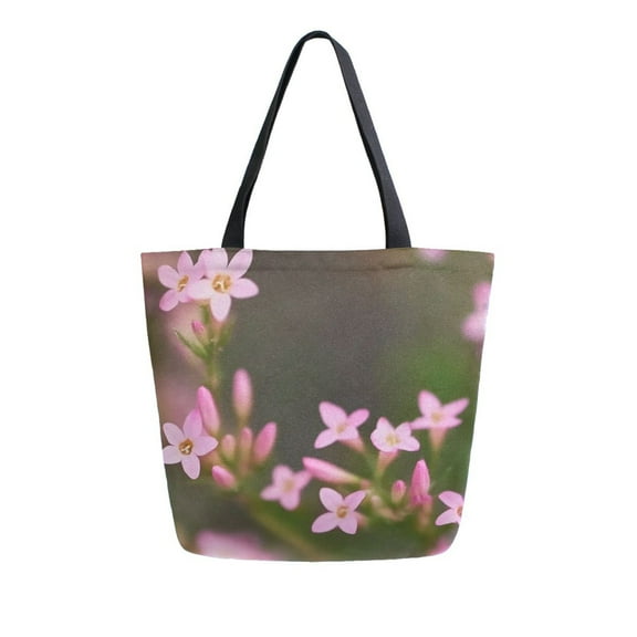 Durable Canvas Tote Bag with Zip Pocket Bags for Woman Shoulder Versatile Carryall for Everyday Use Small Pink Wildflowers