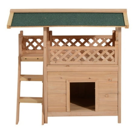 Wooden Dog House - Pawhut 2-Story Indoor/Outdoor Wooden Dog House with Roof