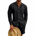 thumbnail image 4 of Maqroz Mens 2 Piece Outfits 2 Piece Casual Long Sleeve Summer Set Button Down Lapel Shirt & Elastic Waist Shorts Solid Lightweight Formal Dailywear, 4 of 9