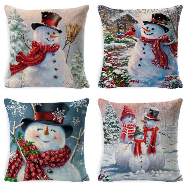 JM Funda de almohada de lino de alce navideño (BZ008-1+2+3+4) 4 piezas en total JM RV021031-01571SDJ