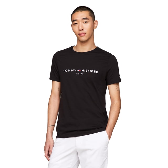 Camiseta Tommy Hilfiger con logo bordado para hombre, color negro azabache