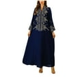 thumbnail image 2 of Xuniizn Muslim Dresses for Women, Maxi Long SLeeve V Neck Embroidery Fall Loose Dress, Soft Comfy Elegant Ethnic Dress, 2 of 4