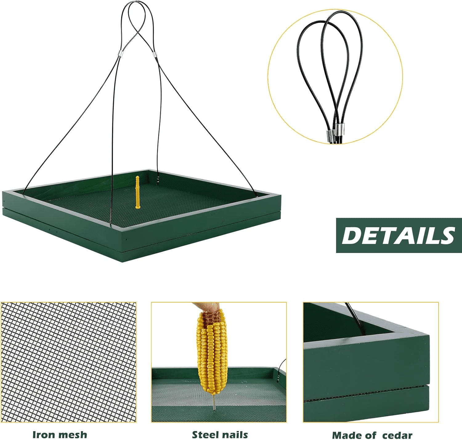 SNYNUXX Bird Feeder Hanging Tray, Seed Tray Wooden Platform Hummingbird Feeder Hanging Tray Mesh Seed Platform for Garden Yard Outside Decoration Attracting for Wild Birds (Green)-2pk