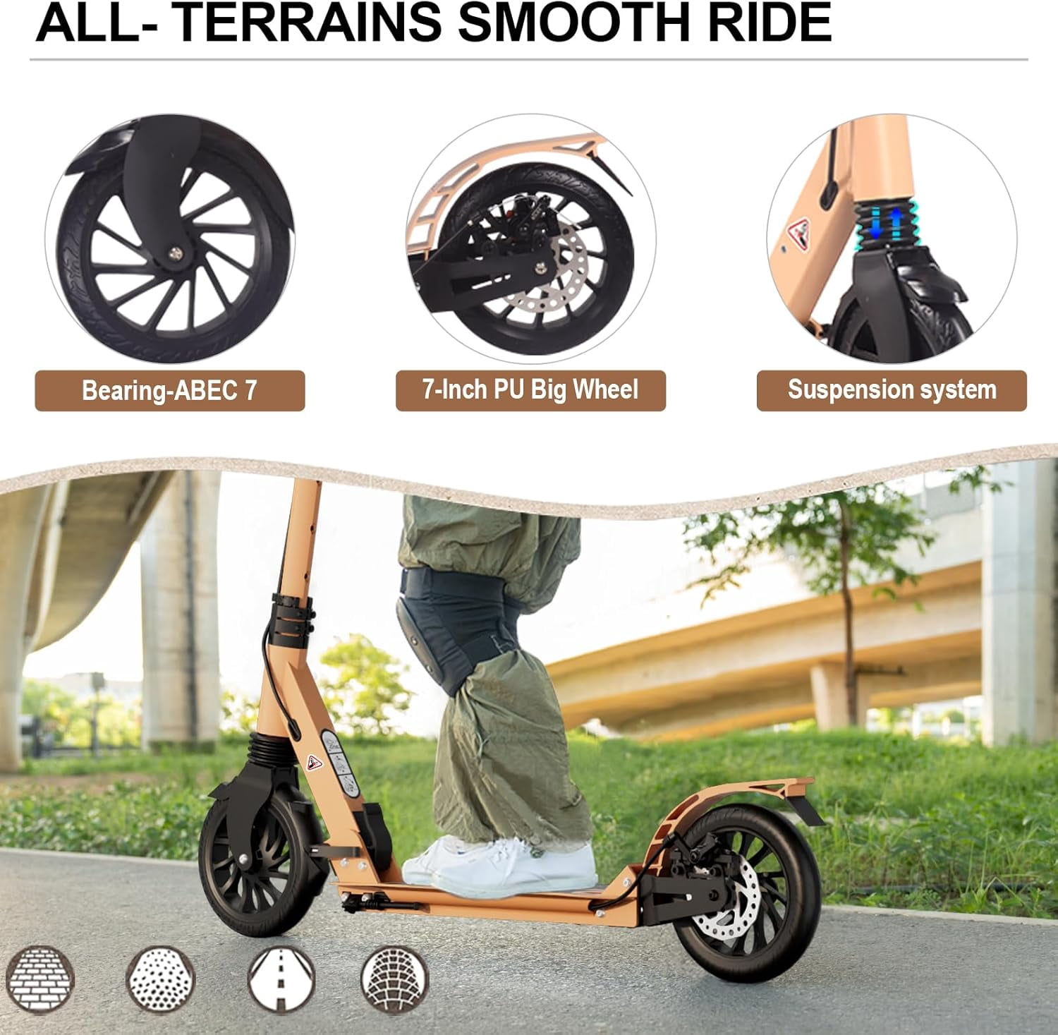 Kick Scooter for Ages 6+,Kid, Teens & Adults. Max Load 220 LBS. Foldable, Lightweight, 8Inch Big Wheels, 4 Adjustable Levels, Disc Brake