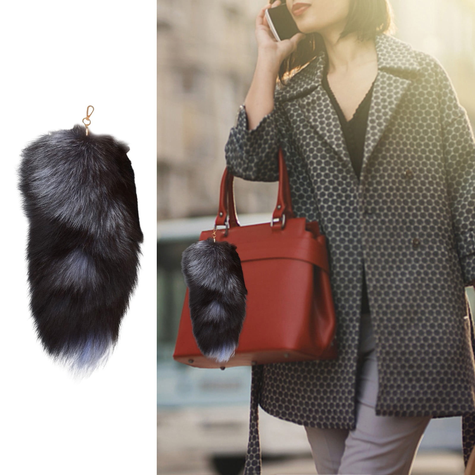 3PC Tail Keychain Set - Fluffy Animal Tail Keyring Charms for Women, 16" Realistic Therian Keychains for Bags, , Renaissance Fairs