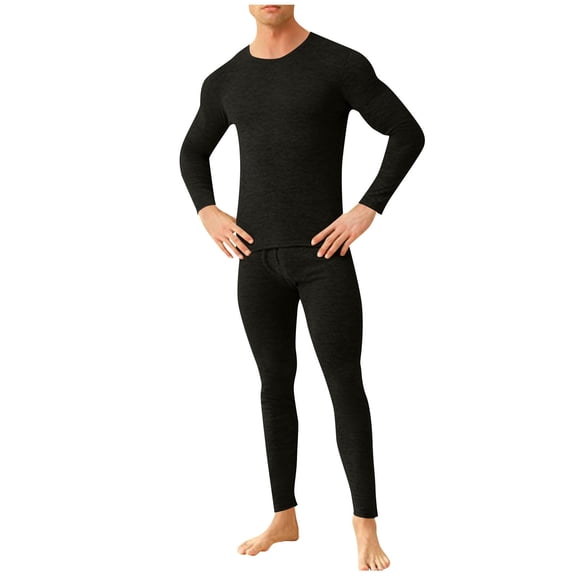 FAZVAOO Thermal Underwear for Men Set Long Johns Crew Neck Warm Top and Bottom Size L-4XL