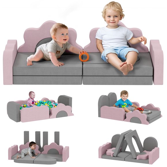 Qaba Jouets d'Escalade 12 Pcs pour Tout-Petits, Blocs d'Escalade en Mousse, Gris