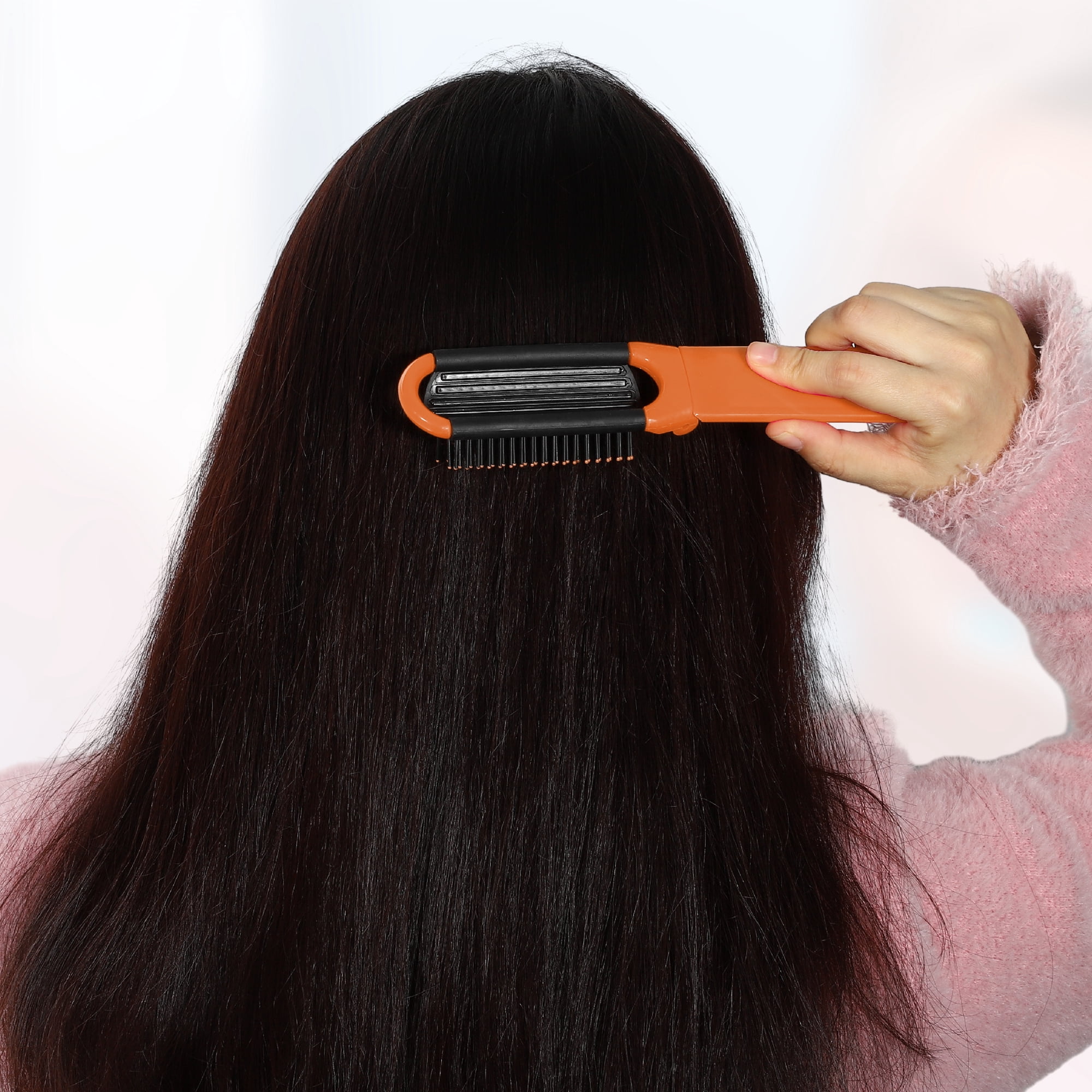 Unique Bargains 1Pc Portable Foldable Mirror Comb Orange