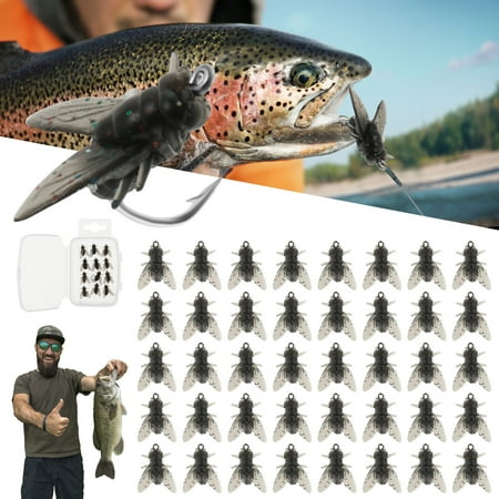 Threns 40Pcs 8mm Bionic Fly Fishing Bait Soft Flies Fishing Lure Kit for Saltwater Freshwater Vivid Flies Bait with Hook for Trout Bass Panfish Salmon