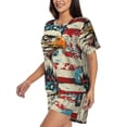 thumbnail image 2 of Kdxio Retro American Eagle Print Pajamas Sets for Women Short-Sleeved Pjs with Lounge Shorts Two Piece Sleepwear S-4XL, 2 of 5