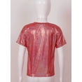 thumbnail image 4 of LiiYii Girls Boys Sparkly Dance Tops Short Sleeve T-Shirt Jazz Hip Hop Party Stage Performance Blouse Red 110, 4 of 7
