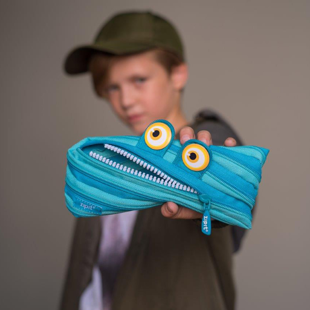 ZIPIT Wildlings Pencil Case for Kids, Holds up to 30 Pens (Blue)