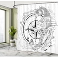 thumbnail image 5 of Ambesonne Hand Drawn Shower Curtain, Seahorse Compass, 69"Wx84"L, Black White, 5 of 5