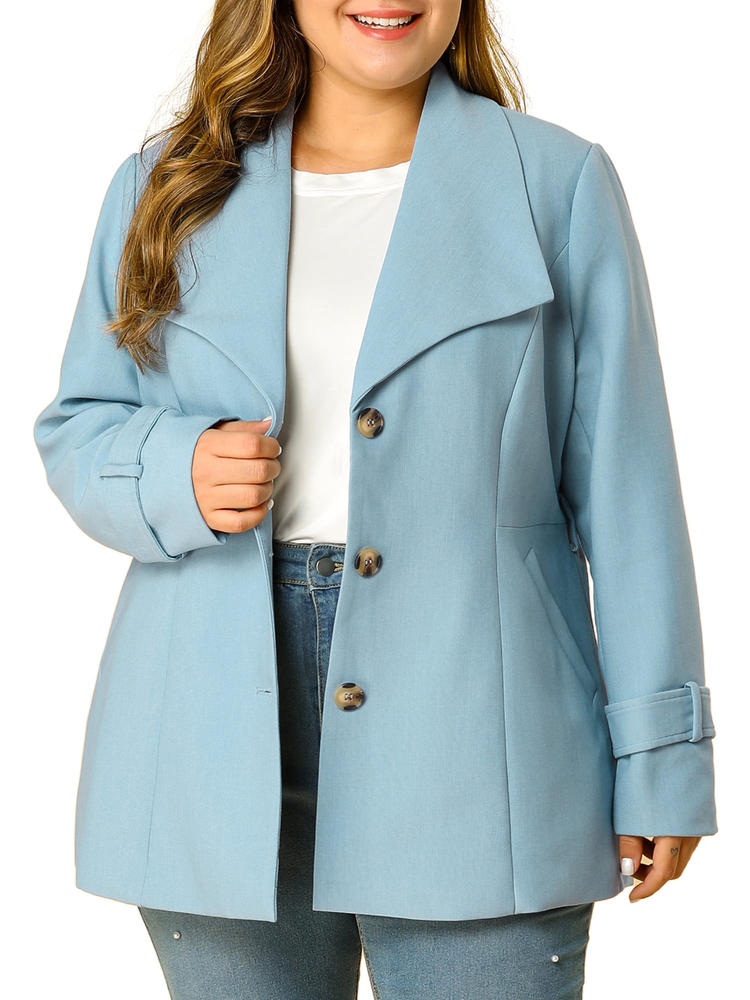 Women's Plus Size Single Breasted ALine Mid Thigh Belted Coat