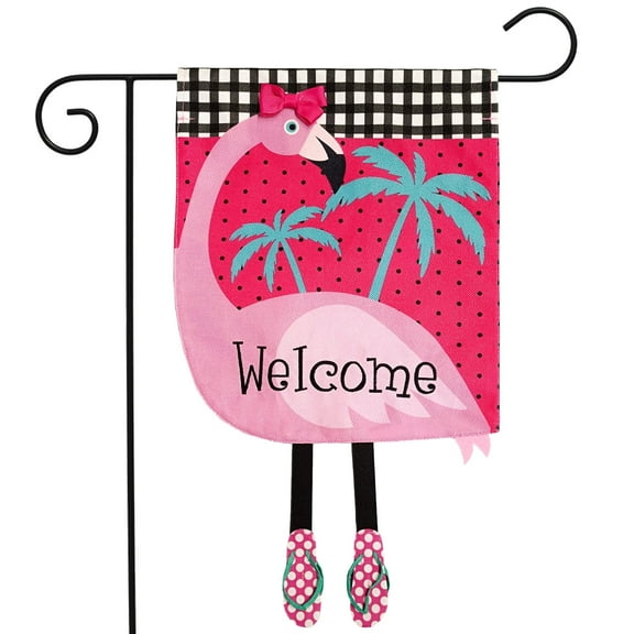 Fancy Flamingo Summer Burlap Garden Flag Welcome 18" x 12.5" Briarwood Lane