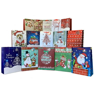 Christmas Gift Bags Assorted Sizes - Set of 15, Bulk, Large, Medium, Small, Handles, Gift Tags Included, Festive Holiday Gift Wrapping