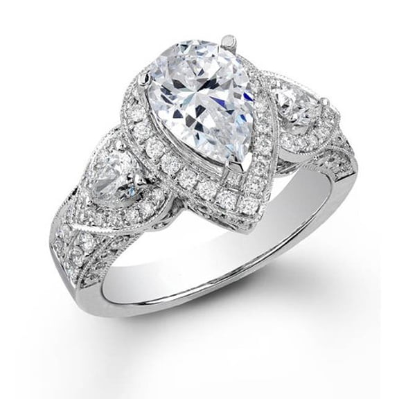 Dazzlingrock Collection 1.50 Carat (ctw) 14K Round & Pear Diamond Vintage Engagement Bridal Ring 1 1/2 CT, White Gold, Size 6.5