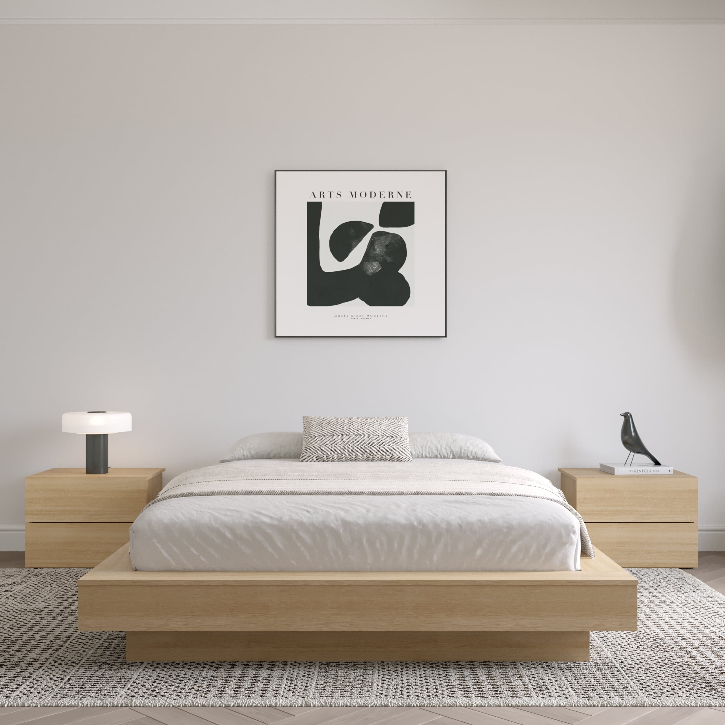 Nexera Marconi King Size Platform Wood Bed Frame, Natural Blonde Oak