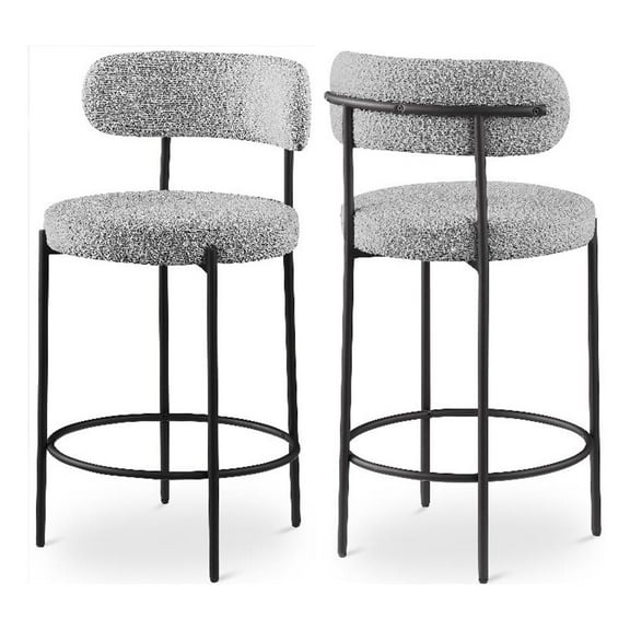 Maklaine Contemporary Rich Gray Boucle Fabric Stool (Set of 2)