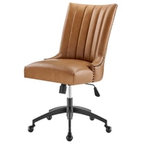 Computer Work Desk Tufted Chair, Faux Vegan Leather, Black Tan, Modern Contemporary Urban Design, Home Business Office Furniture