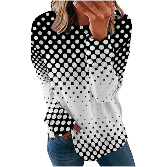 Dyegold Womens Graphic Sweatshirt Long Sleeve Geometric Print Shirts Casual Loose Crewneck Basic Pullover Tops Trendy Hoodie