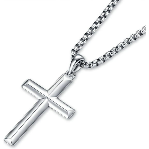 Men's Sterling Silver Cross Pendant Necklace with Stainless Steel Chain,Fine Jewelry Christian Confirmation Gifts for Men
