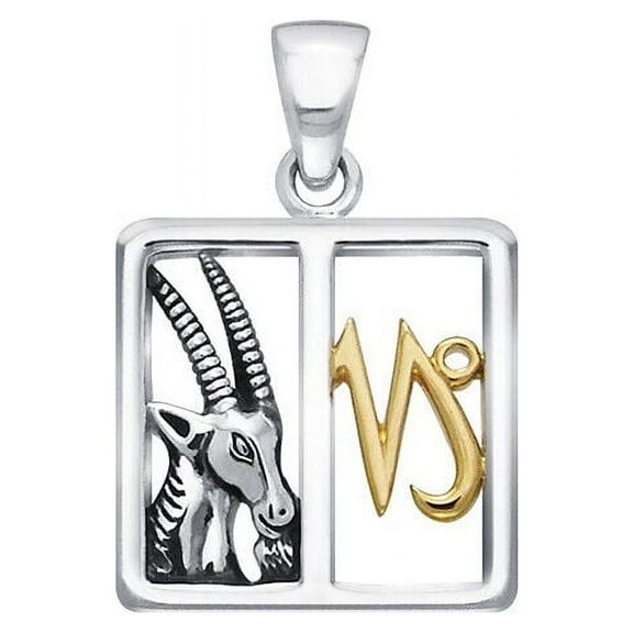 Capricorn Zodiac Sign Astrology 925 Sterling Silver Pendant Jewelry Gold Accent