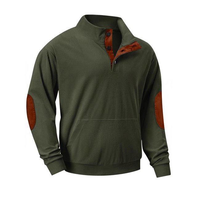 Pisexur Mens Sweatshirts Long Sleeve Crewneck Sweatshirt Vintage Ribbed Oversized Hoodie Pullover Tops Casual Loose Button Solid Color Sweatshirt Plus Size Sweatshirt with Pocket S-3XL