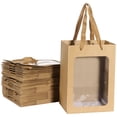 thumbnail image 2 of 50 bolsas de regalo de papel con ventana transparente, bolsas de regalo de papel marrón, bolsas de compras Kraft de 7,1 x 5,1 x 9,8 pulgadas con asas para fiestas de festivales presentes, 2 of 6