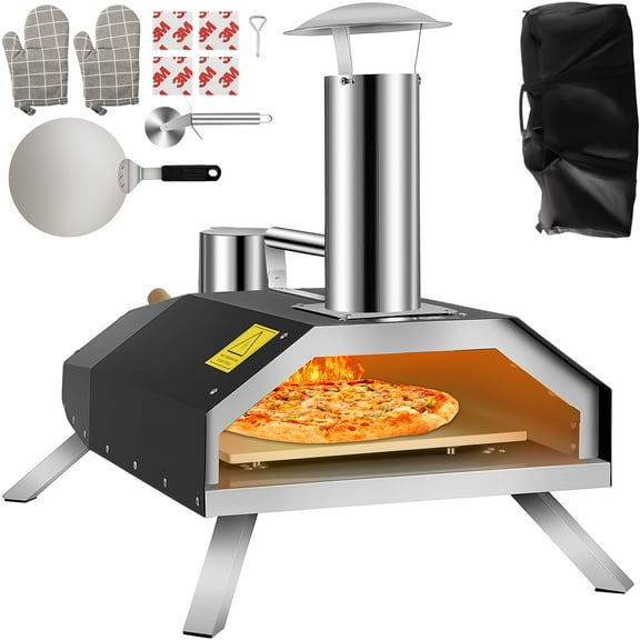 VEVORbrand Portable Pizza Oven, 12" Pellet Pizza Oven, Stainless Steel Pizza Oven Outdoor, Wood Burning Pizza Oven with Foldable Feet Wood Oven with Complete Accessories & Pizza Bag