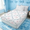thumbnail image 3 of Erosebridal Watercolor Bow Zipper Twin Comforter Sets with Fitted Sheet and 2 Pillowcases for Girls, Blue Floral Print Zipper Bedding Set, Pink Reversible, 4 Pieces, 3 of 7