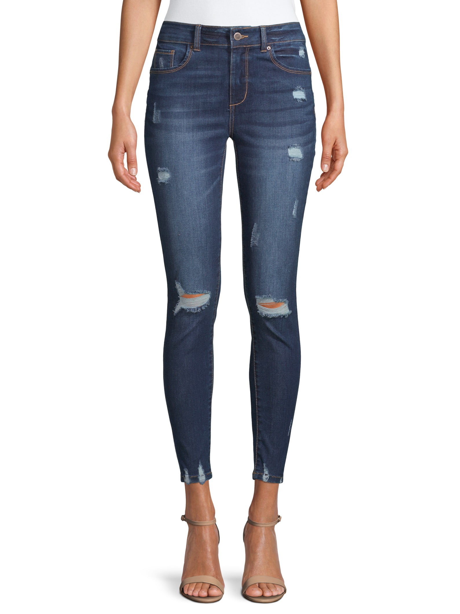 Wax Juniors' Push-Up Skinny Jeans with Destruction from Walmart