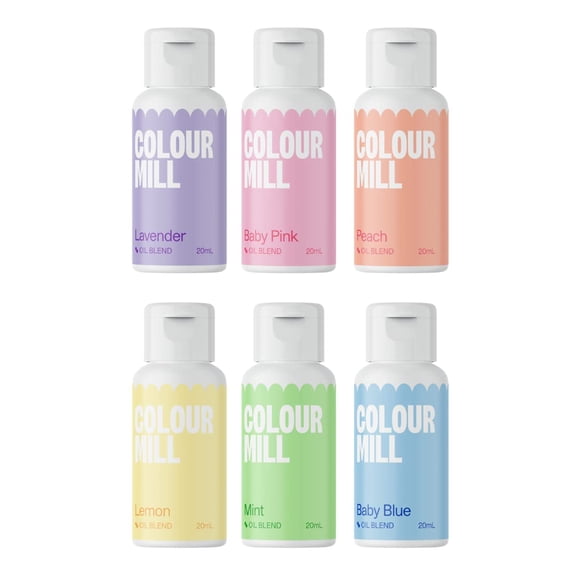 Colour Mill Pastel Pack OKA4 Oil-Based Food Coloring, 20 Milliliters Each of 6 Colors: Baby Blue, Baby Pink, Lavender, Lemon, Mint and Peach