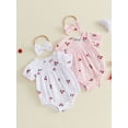 thumbnail image 3 of Cenuakty Baby Girls Sweet Cherry Print Short Sleeve Round Neck Romper and Headband Set, 3 of 8