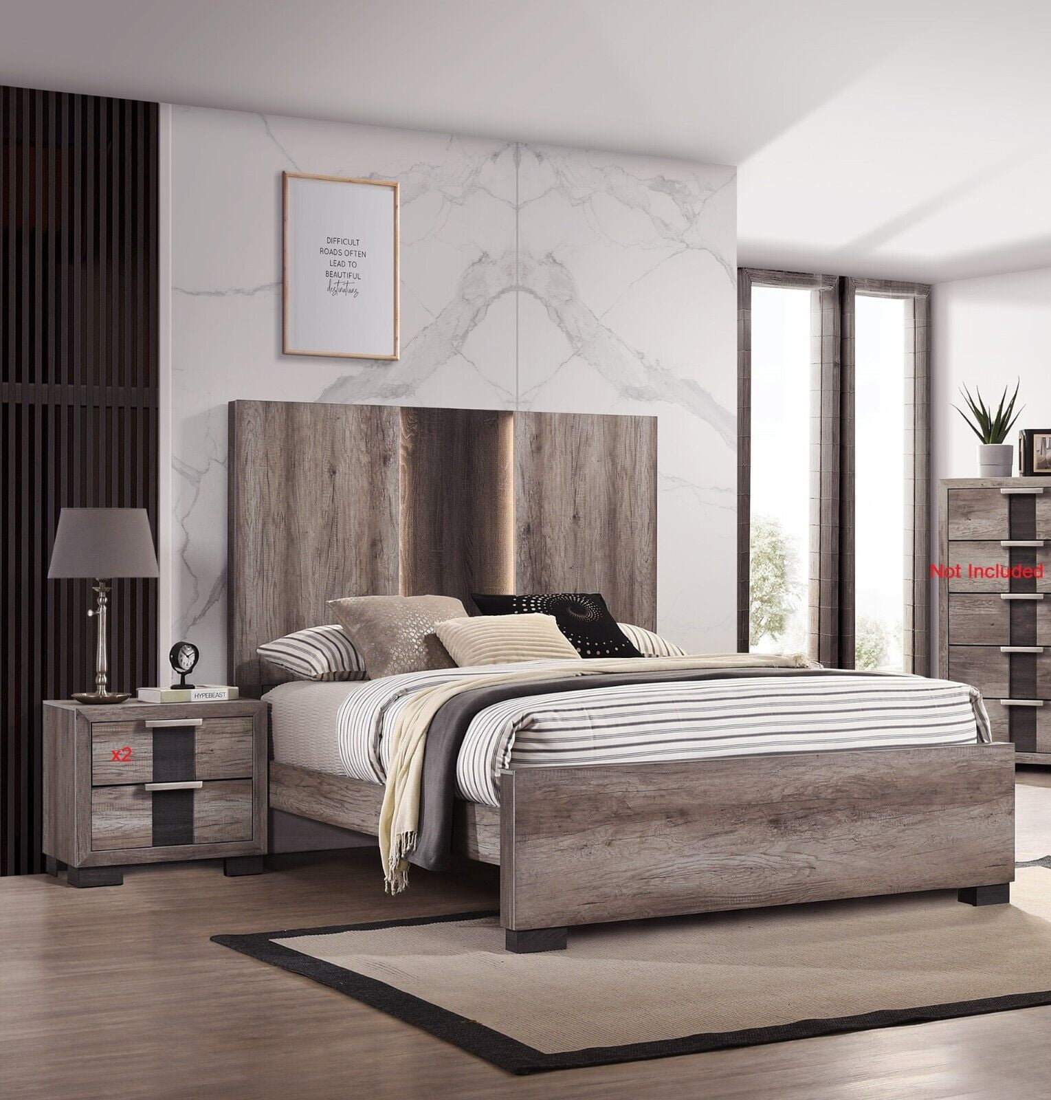 3Pc Beautiful Bedroom Suite Gray/Black Finish King Size Sleek Bed ...