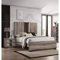 3Pc Beautiful Bedroom Suite Gray/Black Finish King Size Sleek Bed Nightstand Set