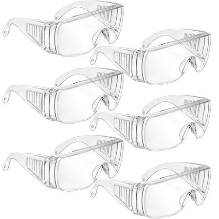 

6 Pairs Clear Safety Glasses Over Glasses Goggles Anti- fog/ Scratch Eye Protective Polycarbonate Eyewear Safety Goggles for Shooting Labs Outdoor Workplaces Safety Eye Protection