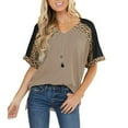 thumbnail image 2 of Women's Leopard Print Short Sleeve V Neck Color Block Tops Casual Loose Shirts, 2 of 9