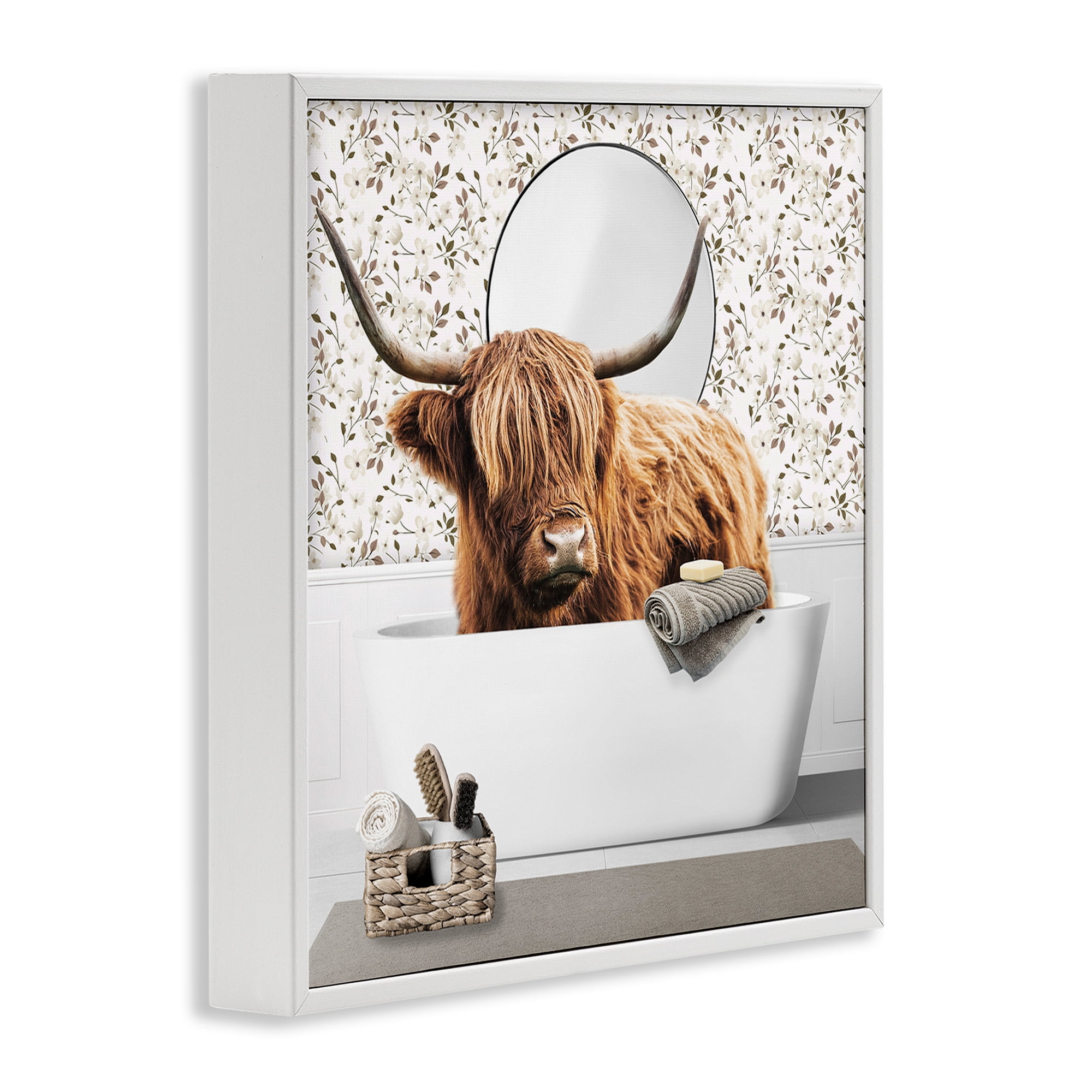 Stupell Industries Boho Cattle Bath Time White Framed Giclee Art, design by CAD Designs