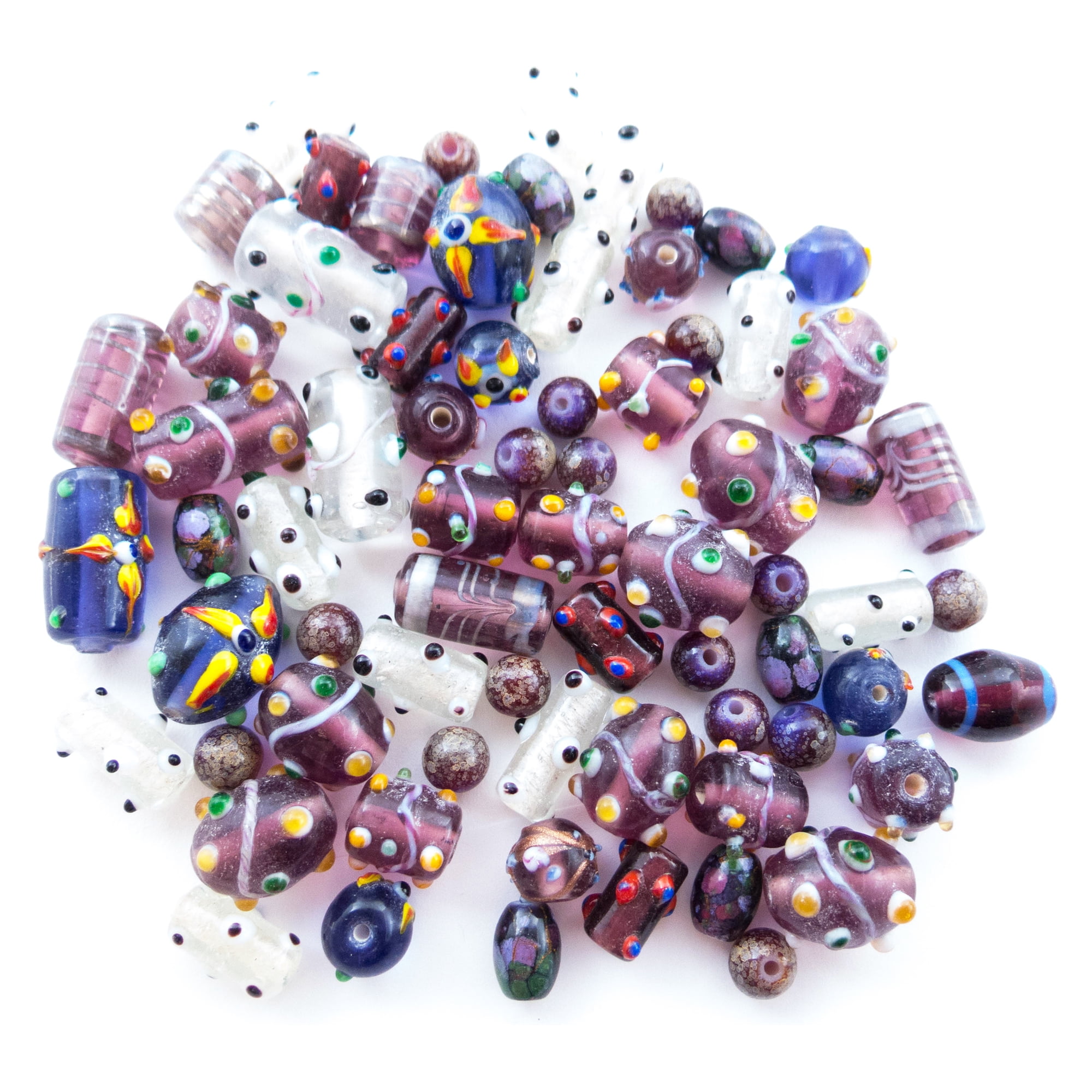 Fun-Weevz 120-140 Pcs Assorted Glass Beads for Jewelry Making Adults, Bulk Glass Beads for Crafts, Lampwork Murano Bead Mix